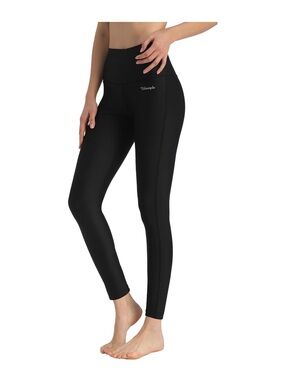 UPF 50+ High-Waist Black Swim Leggings